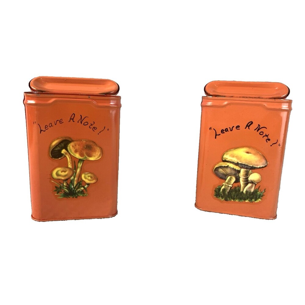 Vintage Prince Albert Painted Tobacco Tins Pair w/ Applied Mushroom Motif MCM